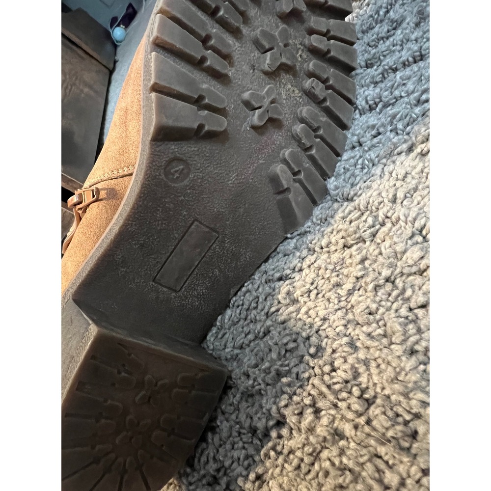 Tommy Hilfiger Girls Tan Suede Glitter Buckle Ankle Boots Side Zip Chunky Heels - Picture 4 of 7